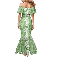 Hawaiian Lei Day Family Matching Mermaid Dress and Hawaiian Shirt Green Hibiscus Flowers Lei Art LT9 - Polynesian Pride
