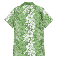 Hawaiian Lei Day Family Matching Off The Shoulder Long Sleeve Dress and Hawaiian Shirt Green Hibiscus Flowers Lei Art LT9 - Polynesian Pride