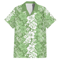Hawaiian Lei Day Family Matching Off Shoulder Short Dress and Hawaiian Shirt Green Hibiscus Flowers Lei Art LT9 Dad's Shirt - Short Sleeve Green - Polynesian Pride