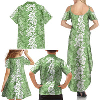 Hawaiian Lei Day Family Matching Summer Maxi Dress and Hawaiian Shirt Green Hibiscus Flowers Lei Art LT9 - Polynesian Pride