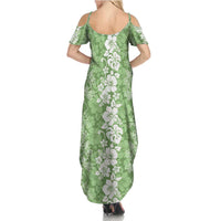 Hawaiian Lei Day Family Matching Summer Maxi Dress and Hawaiian Shirt Green Hibiscus Flowers Lei Art LT9 - Polynesian Pride