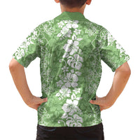 Hawaiian Lei Day Family Matching Tank Maxi Dress and Hawaiian Shirt Green Hibiscus Flowers Lei Art LT9 - Polynesian Pride