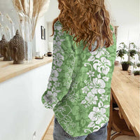 Hawaiian Lei Day Women Casual Shirt Green Hibiscus Flowers Lei Art LT9 - Polynesian Pride