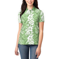 Hawaiian Lei Day Women Polo Shirt Green Hibiscus Flowers Lei Art LT9 - Polynesian Pride