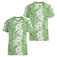 Hawaiian Lei Day Women V-Neck T-Shirt Green Hibiscus Flowers Lei Art LT9 - Polynesian Pride