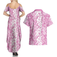 Hawaiian Lei Day Couples Matching Summer Maxi Dress and Hawaiian Shirt Pink Hibiscus Flowers Lei Art LT9 - Polynesian Pride