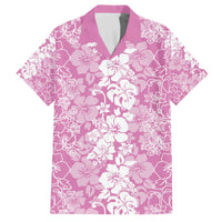 Hawaiian Lei Day Family Matching Off The Shoulder Long Sleeve Dress and Hawaiian Shirt Pink Hibiscus Flowers Lei Art LT9 Dad's Shirt - Short Sleeve Pink - Polynesian Pride