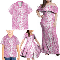 Hawaiian Lei Day Family Matching Off Shoulder Maxi Dress and Hawaiian Shirt Pink Hibiscus Flowers Lei Art LT9 - Polynesian Pride