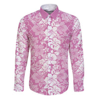 Hawaiian Lei Day Family Matching Off Shoulder Maxi Dress and Hawaiian Shirt Pink Hibiscus Flowers Lei Art LT9 Dad's Shirt - Long Sleeve Pink - Polynesian Pride
