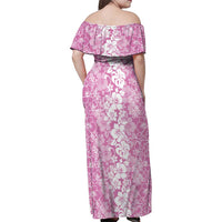 Hawaiian Lei Day Family Matching Off Shoulder Maxi Dress and Hawaiian Shirt Pink Hibiscus Flowers Lei Art LT9 - Polynesian Pride