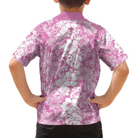 Hawaiian Lei Day Family Matching Off Shoulder Short Dress and Hawaiian Shirt Pink Hibiscus Flowers Lei Art LT9 - Polynesian Pride