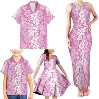 Hawaiian Lei Day Family Matching Tank Maxi Dress and Hawaiian Shirt Pink Hibiscus Flowers Lei Art LT9 - Polynesian Pride