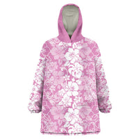 Hawaiian Lei Day Wearable Blanket Hoodie Pink Hibiscus Flowers Lei Art LT9 One Size Pink - Polynesian Pride