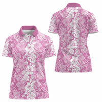 Hawaiian Lei Day Women Polo Shirt Pink Hibiscus Flowers Lei Art LT9 - Polynesian Pride