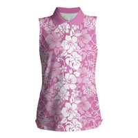 Hawaiian Lei Day Women Sleeveless Polo Shirt Pink Hibiscus Flowers Lei Art LT9 Female Pink - Polynesian Pride