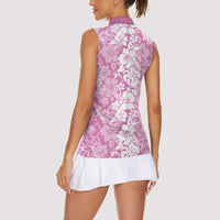 Hawaiian Lei Day Women Sleeveless Polo Shirt Pink Hibiscus Flowers Lei Art LT9 - Polynesian Pride