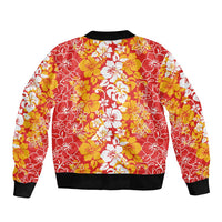 Hawaiian Lei Day Bomber Jacket Red Hibiscus Flowers Lei Art LT9 - Polynesian Pride