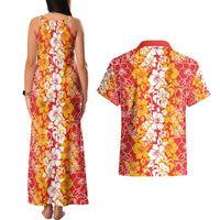 Hawaiian Lei Day Couples Matching Tank Maxi Dress and Hawaiian Shirt Red Hibiscus Flowers Lei Art LT9 - Polynesian Pride