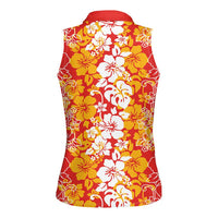 Hawaiian Lei Day Women Sleeveless Polo Shirt Red Hibiscus Flowers Lei Art LT9 - Polynesian Pride
