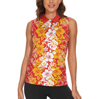 Hawaiian Lei Day Women Sleeveless Polo Shirt Red Hibiscus Flowers Lei Art LT9 - Polynesian Pride