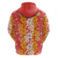 Hawaiian Lei Day Zip Hoodie Red Hibiscus Flowers Lei Art