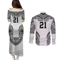 Flying Fijians Pacific Fiji Rugby Custom Couples Matching Puletasi and Long Sleeve Button Shirt Polynesian Pattern