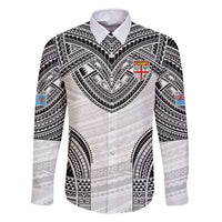 Flying Fijians Pacific Fiji Rugby Custom Family Matching Off Shoulder Short Dress and Hawaiian Shirt Polynesian Pattern LT9 Dad's Shirt - Long Sleeve White - Polynesian Pride