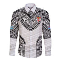 Flying Fijians Pacific Fiji Rugby Custom Long Sleeve Button Shirt Polynesian Pattern LT9 Unisex White - Polynesian Pride