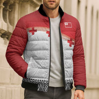 Ikale Tahi Pacific Tonga Rugby Custom Bomber Puffer Jacket Tongan Ngatu with Flag Pattern - Polynesian Pride