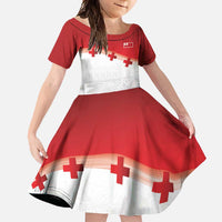 Ikale Tahi Pacific Tonga Rugby Custom Family Matching Off Shoulder Maxi Dress and Hawaiian Shirt Tongan Ngatu with Flag Pattern LT9 Daughter's Dress Red - Polynesian Pride