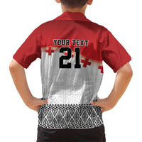 Ikale Tahi Pacific Tonga Rugby Custom Family Matching Off Shoulder Short Dress and Hawaiian Shirt Tongan Ngatu with Flag Pattern LT9 - Polynesian Pride