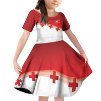 Ikale Tahi Pacific Tonga Rugby Custom Family Matching Off Shoulder Short Dress and Hawaiian Shirt Tongan Ngatu with Flag Pattern LT9 Daughter's Dress Red - Polynesian Pride