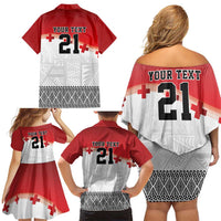 Ikale Tahi Pacific Tonga Rugby Custom Family Matching Off Shoulder Short Dress and Hawaiian Shirt Tongan Ngatu with Flag Pattern LT9 - Polynesian Pride
