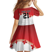 Ikale Tahi Pacific Tonga Rugby Custom Kid Short Sleeve Dress Tongan Ngatu with Flag Pattern