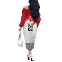 Ikale Tahi Pacific Tonga Rugby Custom Off The Shoulder Long Sleeve Dress Tongan Ngatu with Flag Pattern