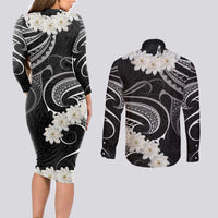 White Sunday Tokelau Gardenia Thunbergia Couples Matching Long Sleeve Bodycon Dress and Long Sleeve Button Shirt Fakamalo Atu Kia Te Koutou Uma LT9 - Polynesian Pride