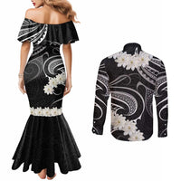 White Sunday Tokelau Gardenia Thunbergia Couples Matching Mermaid Dress and Long Sleeve Button Shirt Fakamalo Atu Kia Te Koutou Uma LT9 - Polynesian Pride