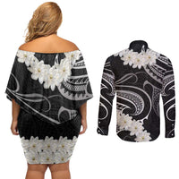 White Sunday Tokelau Gardenia Thunbergia Couples Matching Off Shoulder Short Dress and Long Sleeve Button Shirt Fakamalo Atu Kia Te Koutou Uma LT9 - Polynesian Pride
