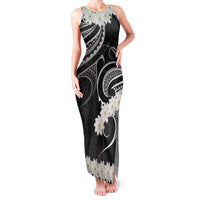 White Sunday Tokelau Gardenia Thunbergia Family Matching Tank Maxi Dress and Hawaiian Shirt Fakamalo Atu Kia Te Koutou Uma LT9 Mom's Dress Black - Polynesian Pride