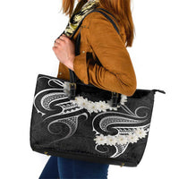 White Sunday Tokelau Gardenia Thunbergia Leather Tote Bag Fakamalo Atu Kia Te Koutou Uma LT9 Black - Polynesian Pride