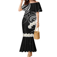 White Sunday Tokelau Gardenia Thunbergia Mermaid Dress Fakamalo Atu Kia Te Koutou Uma LT9 Women Black - Polynesian Pride