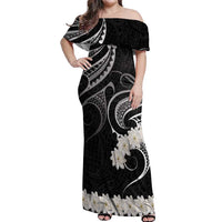 White Sunday Tokelau Gardenia Thunbergia Off Shoulder Maxi Dress Fakamalo Atu Kia Te Koutou Uma LT9 Women Black - Polynesian Pride