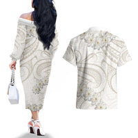 Tokelau Gardenia Thunbergia Couples Matching Off The Shoulder Long Sleeve Dress and Hawaiian Shirt Polynesian Art Vibe LT9 - Polynesian Pride