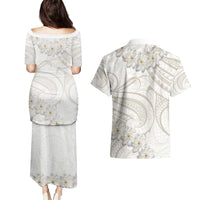 Tokelau Gardenia Thunbergia Couples Matching Puletasi and Hawaiian Shirt Polynesian Art Vibe LT9 - Polynesian Pride