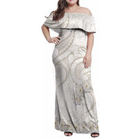 Tokelau Gardenia Thunbergia Family Matching Off Shoulder Maxi Dress and Hawaiian Shirt Polynesian Art Vibe LT9 Mom's Dress White - Polynesian Pride