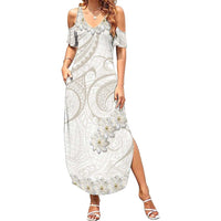 Tokelau Gardenia Thunbergia Family Matching Summer Maxi Dress and Hawaiian Shirt Black Polynesian Art Vibe