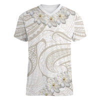 Tokelau Gardenia Thunbergia Women V-Neck T-Shirt Polynesian Art Vibe LT9 Female White - Polynesian Pride