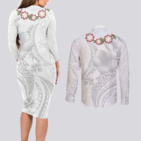 Manuia le Aso Sa o Tamaiti Tonga Couples Matching Long Sleeve Bodycon Dress and Long Sleeve Button Shirt White Sunday Heilala Lei LT9 - Polynesian Pride