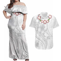 Manuia le Aso Sa o Tamaiti Tonga Couples Matching Off Shoulder Maxi Dress and Hawaiian Shirt White Sunday Heilala Lei LT9 White - Polynesian Pride