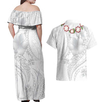 Manuia le Aso Sa o Tamaiti Tonga Couples Matching Off Shoulder Maxi Dress and Hawaiian Shirt White Sunday Heilala Lei LT9 - Polynesian Pride